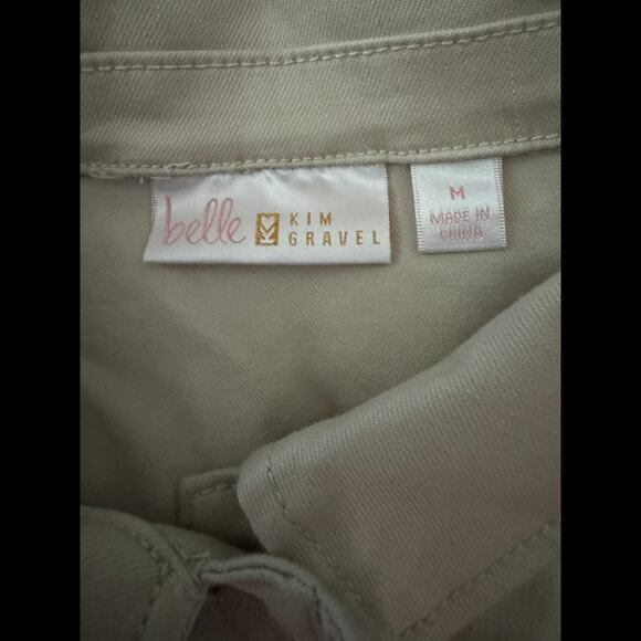 Belle by Kim Gravel Stretch Denim Femme Flutter Ruffle Jacket Sand Bar Medium - Picture 13 of 13